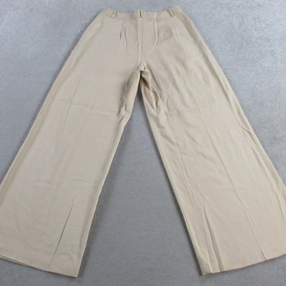 Amadi Wide Leg Pants Womens Medium Khaki Beige Tencel Blend Pleated High Waisted - Picture 3 of 12